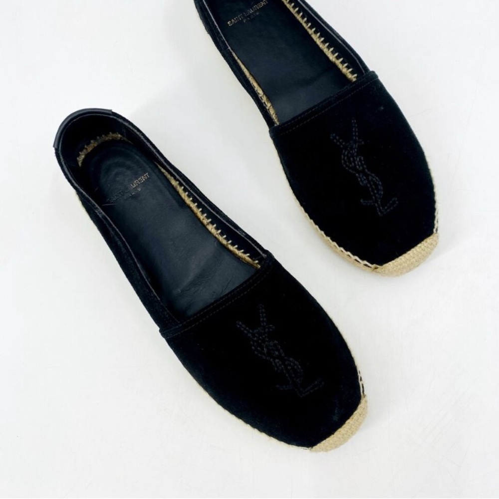 Saint Laurent Black Monogram Espadrilles Flats